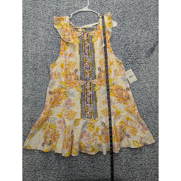 NWT Free People Linen Summer in Tulum Floral Mini Dress Womens M Colorful Yellow - Picture 10 of 11